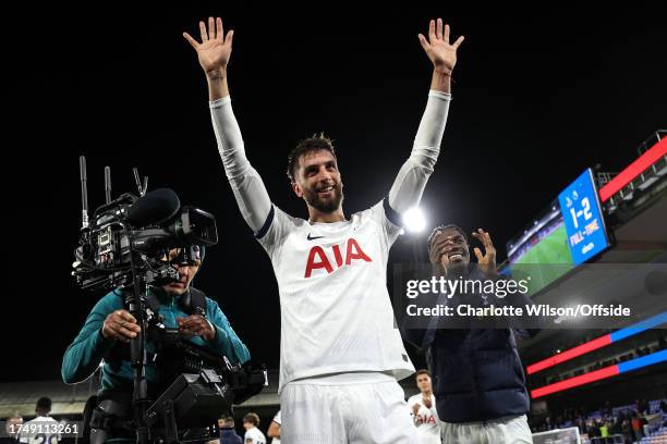 Rodrigo Bentancur of Tottenham Hotspur celebrates their victory during the Premier League match between Crystal Palace and Tottenham Hotspur at...