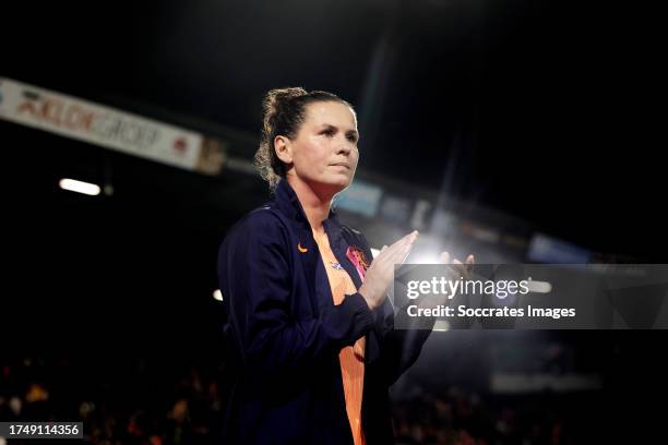 Merel van Dongen of Holland Women celebrates the victory during the UEFA Womens Nations League match between Holland Women v Scotland Women at the...