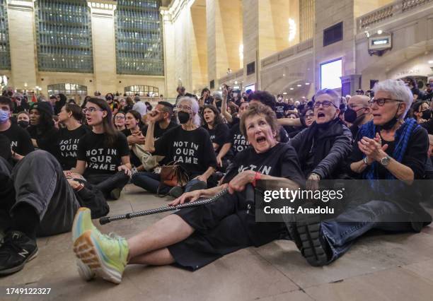 Thousands of Jews and allies hold an emergency sit-in, demanding a ceasefire in Gaza at New York's Grand Central Station on October 27, 2023.