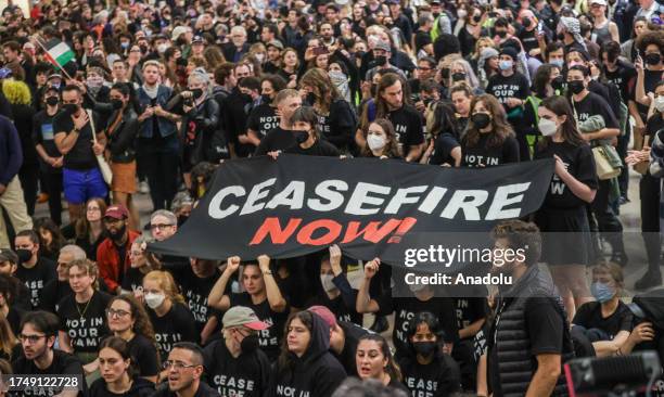 Thousands of Jews and allies hold an emergency sit-in, demanding a ceasefire in Gaza at New York's Grand Central Station on October 27, 2023.