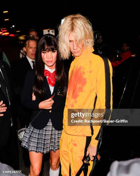 Megan Fox and Machine Gun Kelly are seen at the annual "Casamigos" Halloween party on October 27, 2023 in Los Angeles, California.