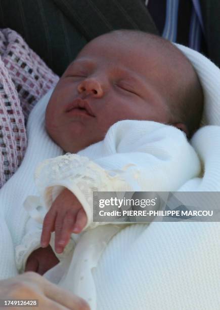 Spain's Princess Letizia leaves the Ruber Clinic in Madrid holding her new-born daughter Sofia, 04 May 2007. Princess Letizia gave birth last Sunday...