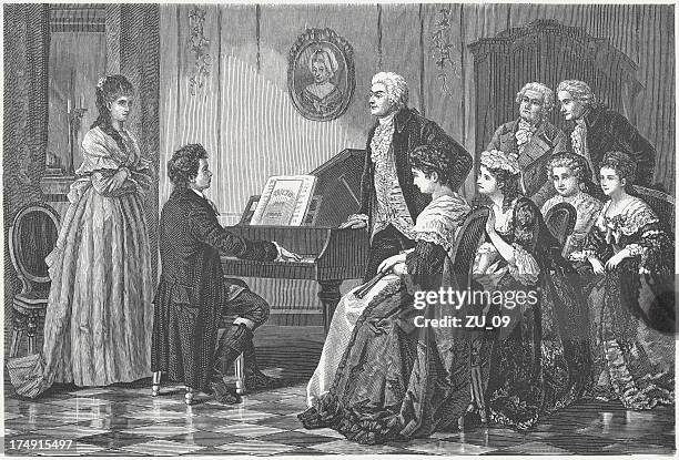illustrations, cliparts, dessins animés et icônes de jeune beethoven jouant avant de mozart - mozart