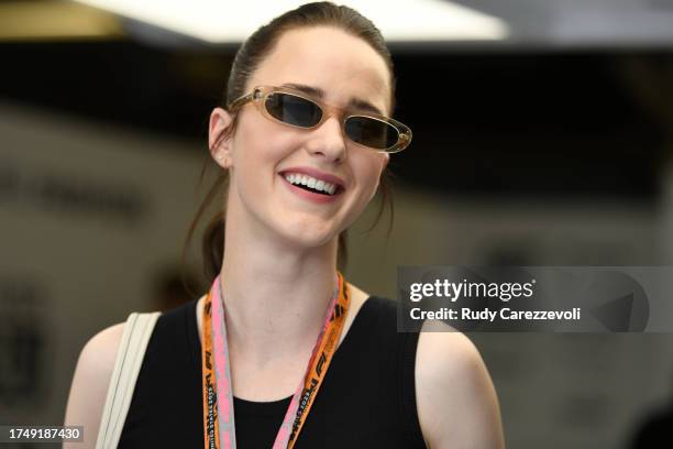 Rachel Brosnahan looks on from the Scuderia AlphaTauri garage prior to the Sprint ahead of the F1 Grand Prix of United States at Circuit of The...