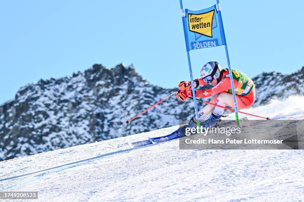 Michelle Gisin of Switzerland during the first run of the Women's Giant Slalom during the Audi FIS Alpine Ski World Cup at Rettenbachferner on...