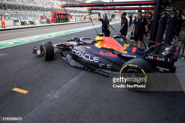 Max Verstappen, driver of the Red Bull team, in the pit area during the first practice of the Mexico City Grand Prix at the Autodromo Hnos. Rodriguez.
