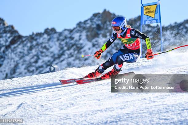 Mikaela Shiffrin of United States of America during the first run of the Women's Giant Slalom during the Audi FIS Alpine Ski World Cup at...