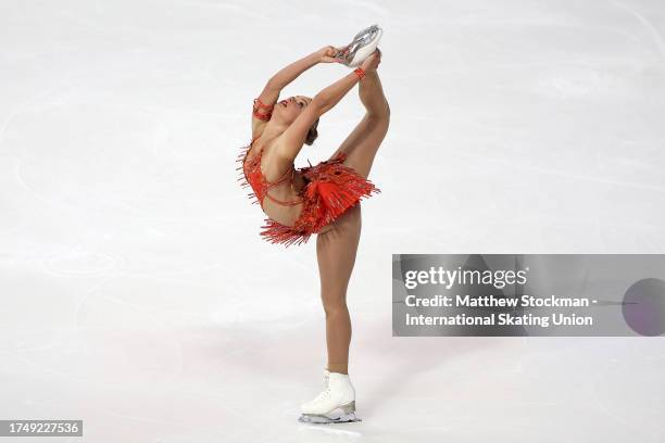 Leona Hendrickx of Belgium skates in the Women's Short Program during the ISU Grand Prix of Figure Skating - Skate America at Credit Union of Texas...