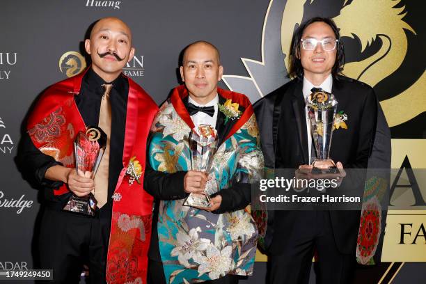 James Roh, Virman Coquia, and Kevin Nishimura of Far East Movement attend the Asian Hall of Fame 2023 induction ceremony at Biltmore Los Angeles on...