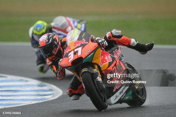 Pedro Acosta of Spain and the Red Bull KTM Ajo Team rounds the bend in the Moto 3 race during the MotoGP of Australia - Sprint Race at Phillip Island...