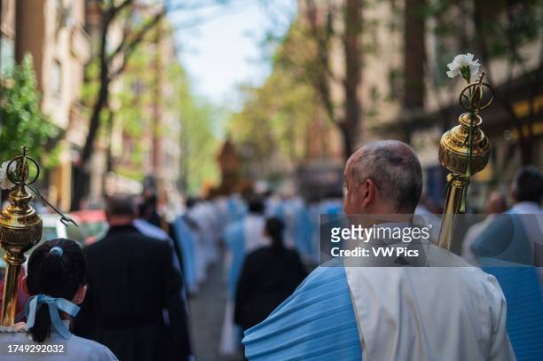 Glorious Encounter procession during Easter Sunday in the streets of Zaragoza, Aragon, Spain.