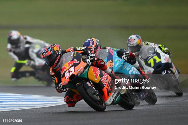 Deniz Oncu of Turkey and the Red Bull KTM Ajo Team rounds the bend in the Moto 3 race during the MotoGP of Australia - Sprint Race at Phillip Island...