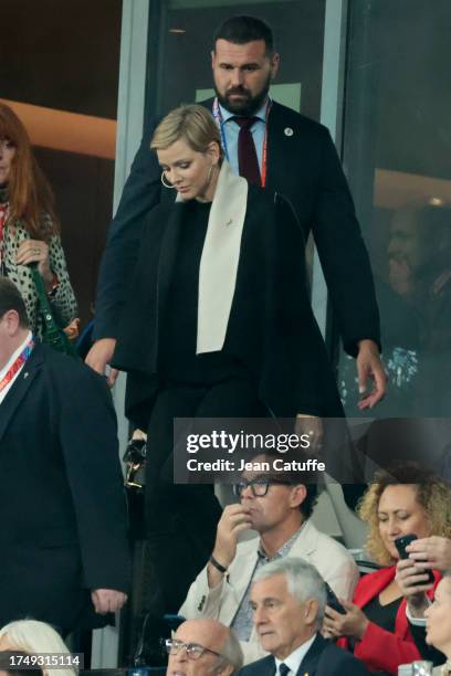 Princess Charlene of Monaco attends the Rugby World Cup France 2023 match between England and South Africa at Stade de France on October 21, 2023 in...