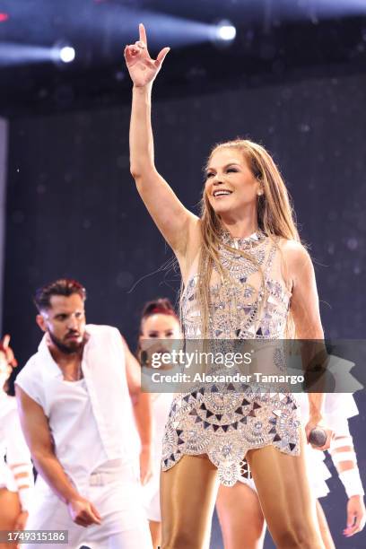 Olga Tañón performs onstage during the 2023 iHeart Fiesta Latina at Kaseya Center on October 21, 2023 in Miami, Florida.