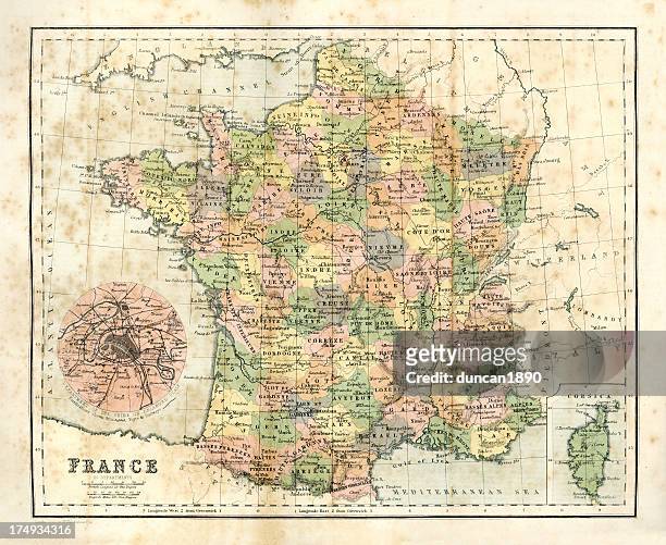 antique map of france - rhone valley stock illustrations