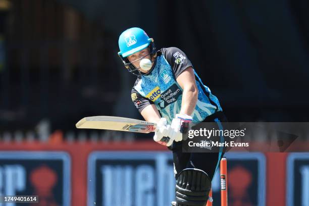 Grace Harris of the Heat bats during the WBBL match between Perth Scorchers and Brisbane Heat at North Sydney Oval, on October 22 in Sydney,...