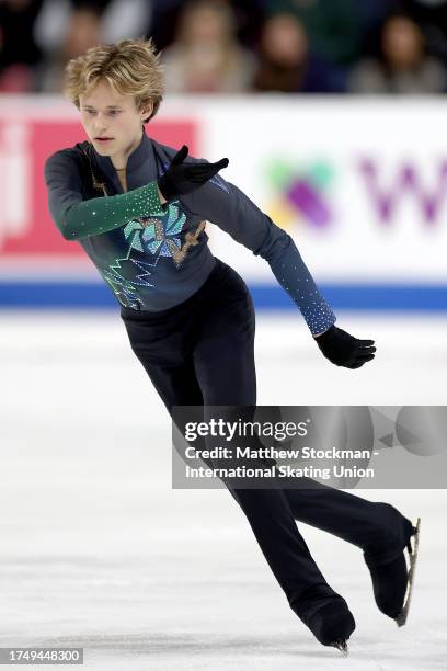 Ilia Malinin of United States skates in the Men's Free Skate during the ISU Grand Prix of Figure Skating - Skate America at Credit Union of Texas...