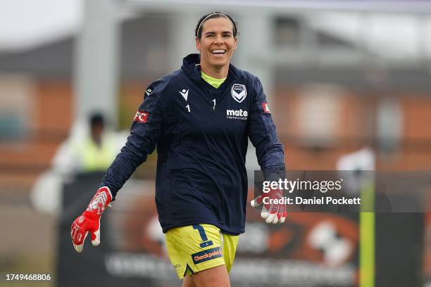 Victory goalkeeper Lydia Williams reacts before the A-League Women round two match between Western United and Melbourne Victory at City Vista...