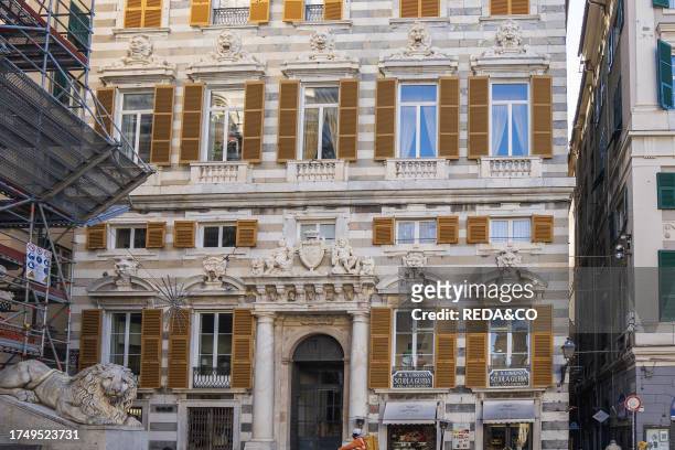 Glimpse of Old Genova, Piazza San Lorenzo square, Liguria, Italy, Europe.