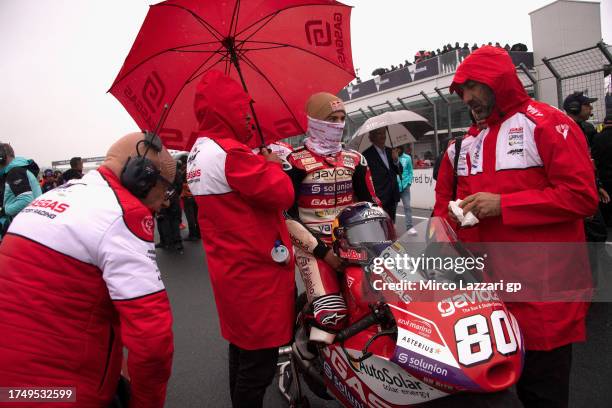 David Alonso of Colombia and GasGas Aspar Team prepares to start on the grid during the Moto3 race during the 2023 MotoGP of Australia race at...