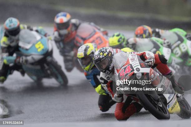 Riccardo Rossi of Italy and SIC58 Squadra Corse leads the field during the Moto3 race during the 2023 MotoGP of Australia race at Phillip Island...