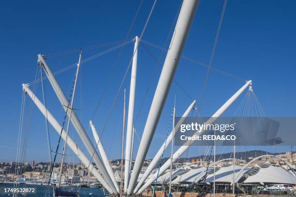 Embriaco Bridge of the Old Port, BIGO Panoramic Lift, Genoa, Liguria, Italy, Europe.