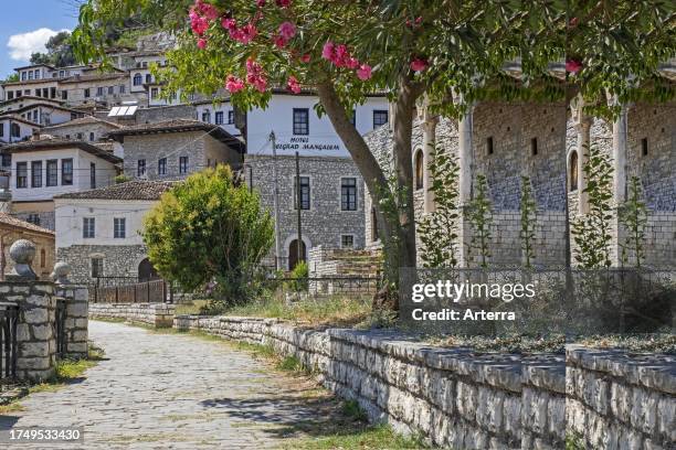 Town of a Thousand Windows, old quarter with Ottoman houses on hillside along the Osum river in the city Berat. Berati, southern Albania.
