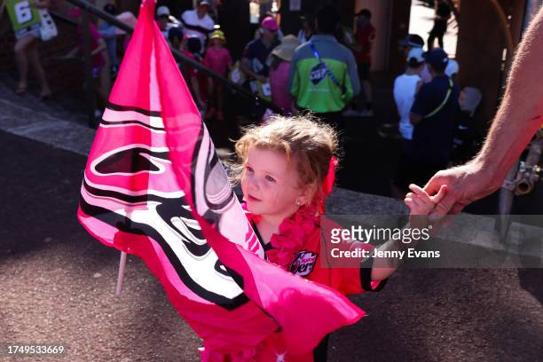 Sixers fan arrives ahead of the WBBL match between Sydney Thunder and Sydney Sixers at North Sydney Oval, on October 22 in Sydney, Australia.