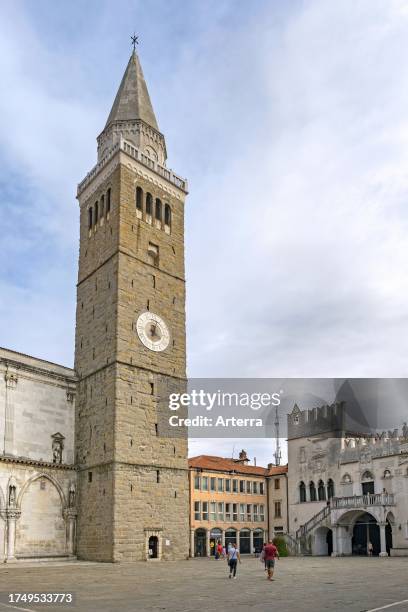 Bell tower of the Assumption Cathedral at Koper. Capodistria, Istrian peninsula, Adriatic coast, Obalnokraška, Littoral. Primorska, Slovenia.