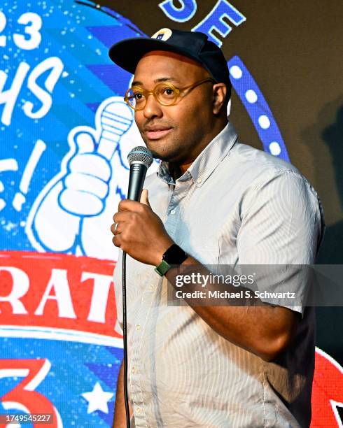 Comedian Justin Williams performs at The Ice House Comedy Club on October 21, 2023 in Pasadena, California.