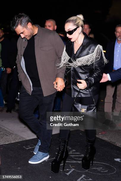 Lady Gaga and Michael Polansky are seen in Midtown on October 22, 2023 in New York City.