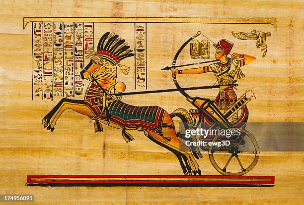 stockillustraties, clipart, cartoons en iconen met egyptian ancient papyrus - chariot