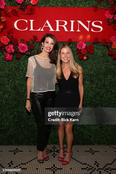 Blake Stephenson and Debbie Flynn attend Clarins x Austin Way VIP Dinner on October 21, 2023 in Austin, Texas.