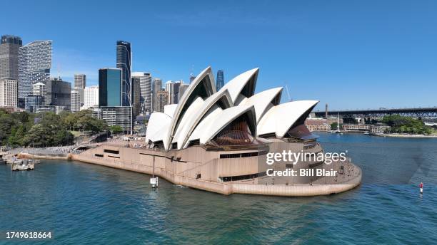 An aerial view of the world famous Opera House on October 22, 2023 in Sydney, Australia. Friday 20 October, 2023 marked 50 years to the day since the...