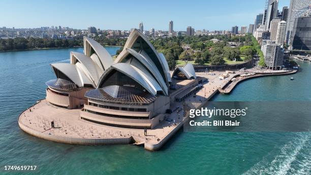 An aerial view of the world famous Opera House on October 22, 2023 in Sydney, Australia. Friday 20 October, 2023 marked 50 years to the day since the...
