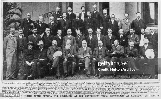 Group portrait of African colonial members of the 1908 Closer Union Convention who reached terms which resulted in the British Parliament passing the...