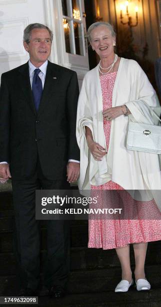 President George W. Bush and Danish Queen Margrethe after the arrival of the US president to the Royal Palace of Fredensborg some 30 kms north of...