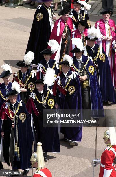 Members of the European Royalty taking part in the Most Noble Order of the Garter ceremony at Windsor Castle, 17 June 2002, King Juan Carlos of Spain...