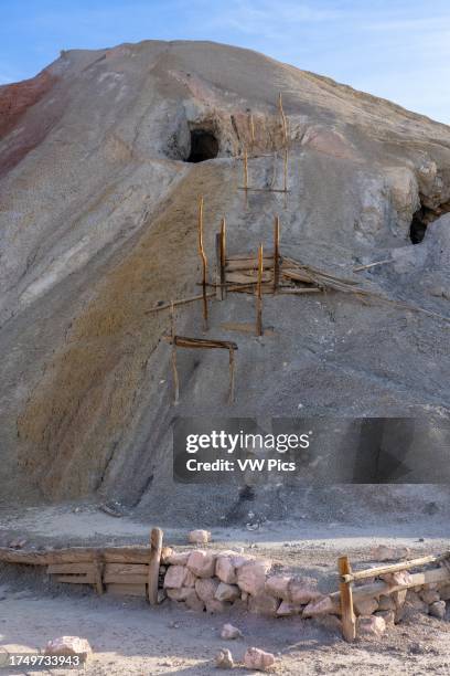 Remains of a silver-mining operation from the 1800s in the area of the Hill of Seven Colors near Calingasta, Argentina.