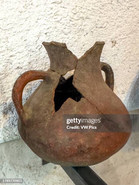 Broken indigenous ceramic pot in the Pachamalui Museum, Villa San Agustin Valle Fertil, San Juan, Argentina.