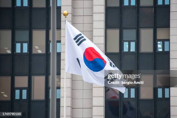 south korea flag - südkorea stock-fotos und bilder