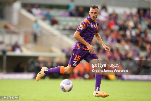 Aleksandar Susnjar of the Glory runs onto the ball during the A-League Men round one match between Perth Glory and Newcastle Jets at HBF Park, on...