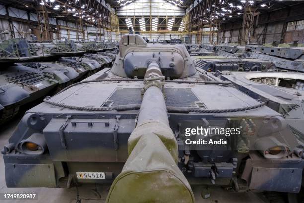 Belgium, Tournai, February 02, 2023: warehouses of the company OIP Sensor Systems, owner of about fifty decommissioned Leopard 1 tanks bought from...