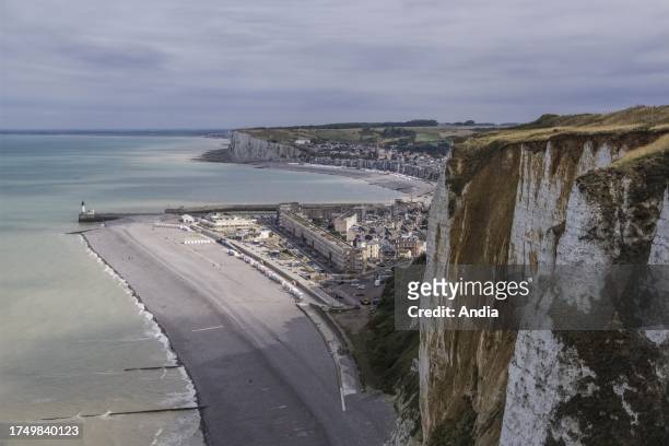 Le Treport, seaside resort along the Norman coast "cote d'Albatre" viewed from a cliff.