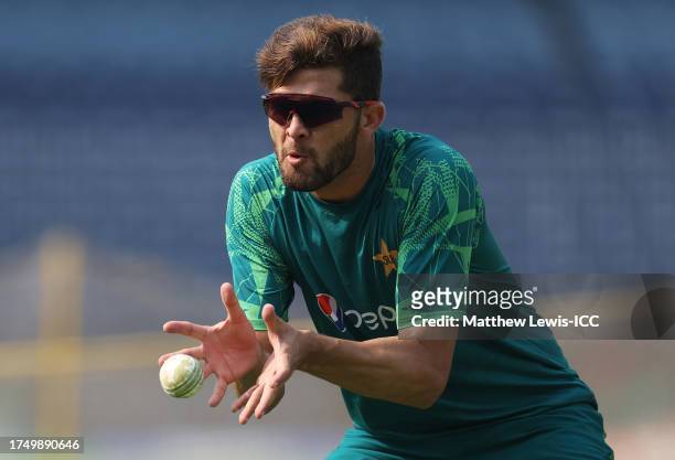 Shaheen Afridi of Pakistan pictured during a Nets Session during the ICC Men's Cricket World Cup India 2023 at MA Chidambaram Stadium on October 22,...