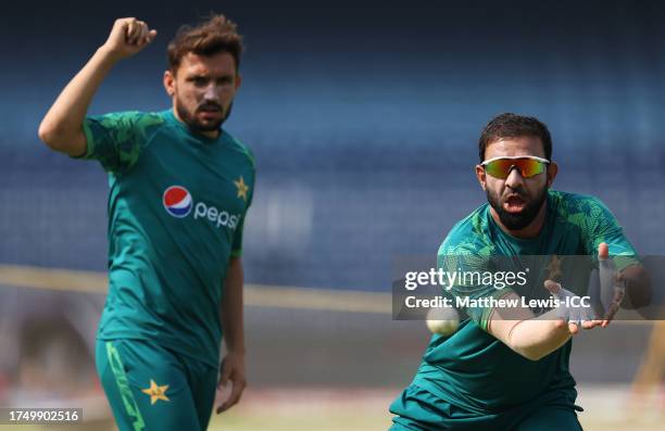 Iftikhar Ahmed of Pakistan pictured during a Nets Session during the ICC Men's Cricket World Cup India 2023 at MA Chidambaram Stadium on October 22,...