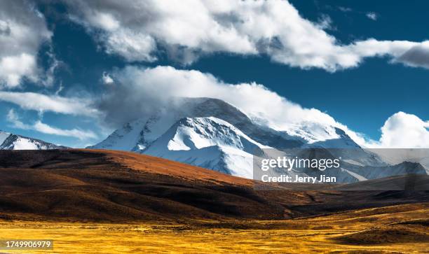 gurla mandhata snow mountain in autumn - plateau stock pictures, royalty-free photos & images