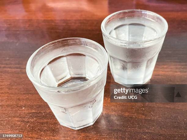 Poland, Warsaw, Old town, glasses of vodka.