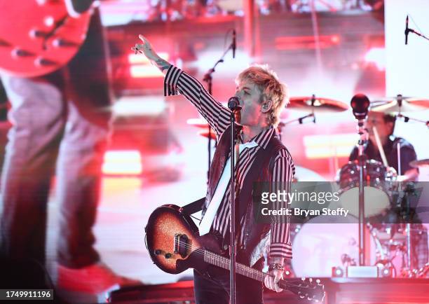 Billie Joe Armstrong and Tre Cool of Green Day perform during the 2023 When We Were Young festival at the Las Vegas Festival Grounds on October 21,...
