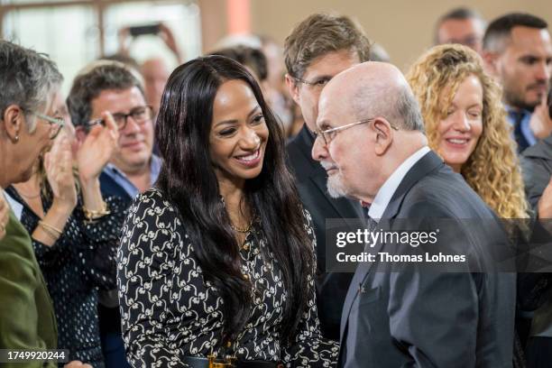 Salman Rushdie and his wife Rachel Elisabeth Griffiths pictured at the award ceremony of the 2023 Peace Prize of the German book trade association at...